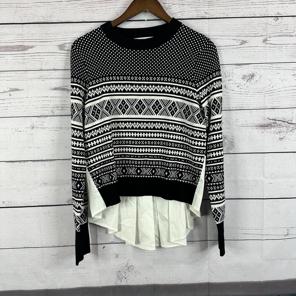 Veronica Beard Sweater Womens Medium‎ Black White Alps Fairy Isle Preppy